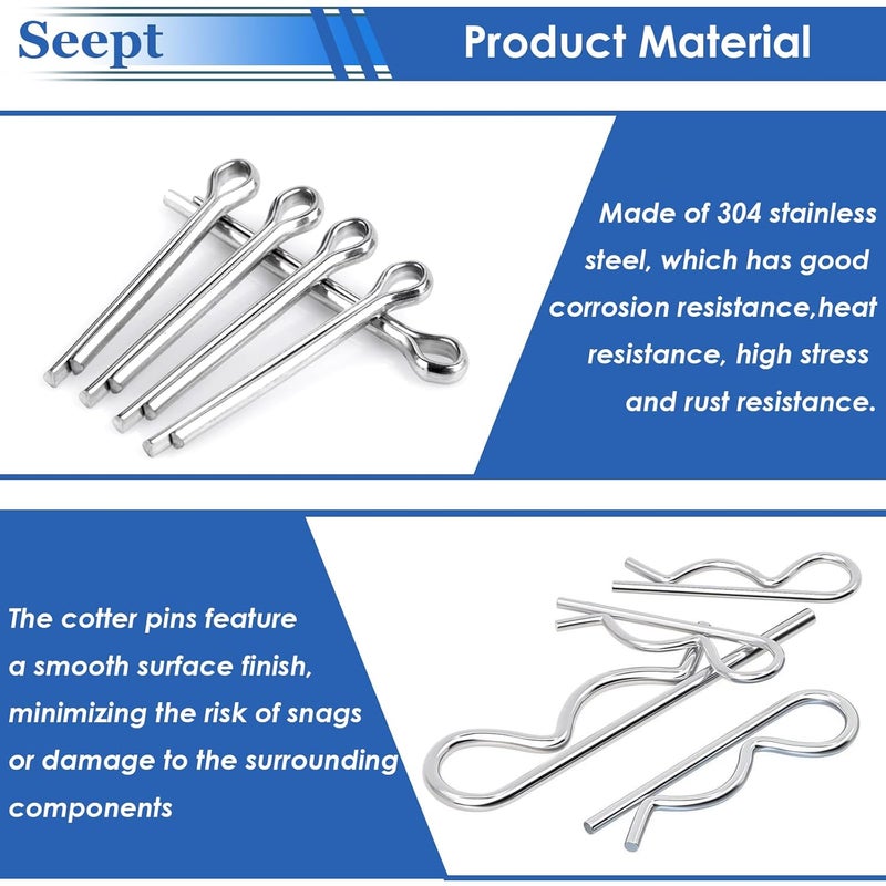 Seept Cotter Pins Assortment Kit 304 Stainless Steel Hitch Pin Clip Tractor Used for Hitch Pin Lock System Farm Tools and Tractor implements/Tractor Accessories/Parts - Image 4